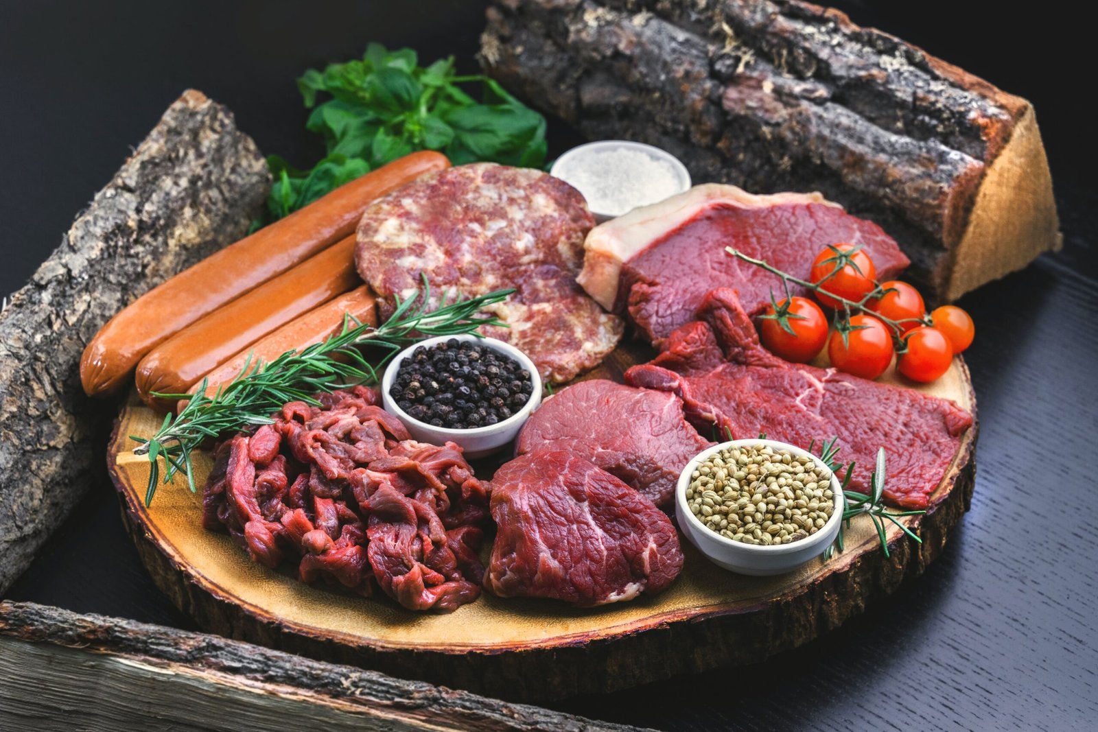 tabla de embutidos y carne cruda